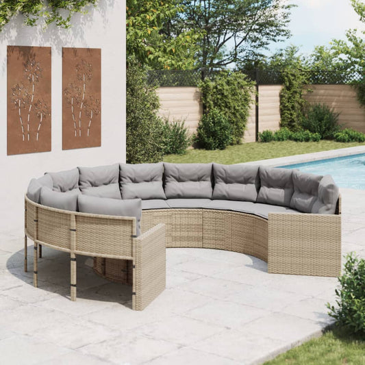 Divano da Giardino con Cuscini Circolare Beige in Polyrattan | homemem39