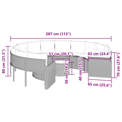 Divano Giardino con Tavolo e Cuscini Circolare Nero Polyrattan | homemem39