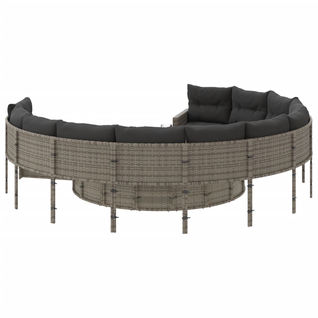 Divano da Giardino Tavolo e Cuscini Circolare Grigio Polyrattan | homemem39