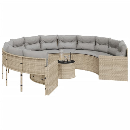 Divano Giardino con Tavolo e Cuscini Circolare Beige Polyrattan | homemem39