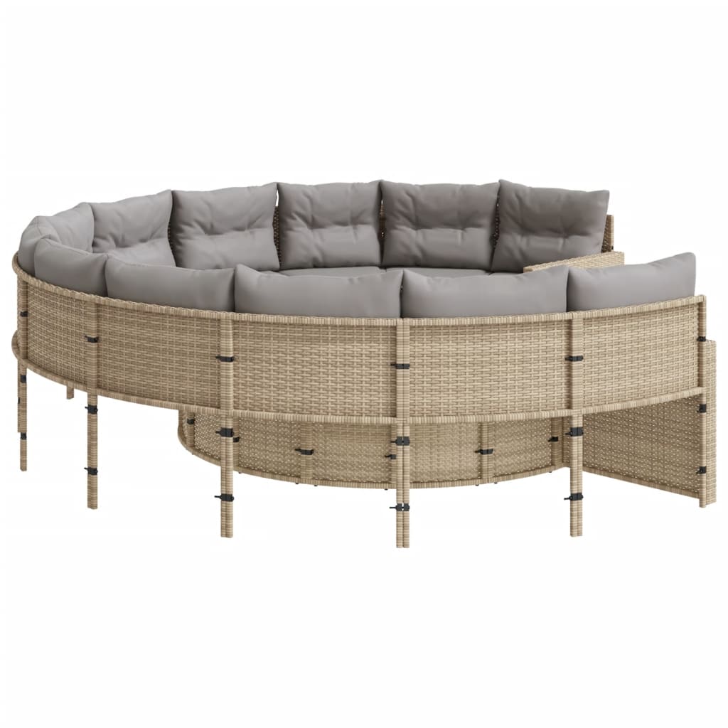 Divano Giardino con Tavolo e Cuscini Circolare Beige Polyrattan | homemem39