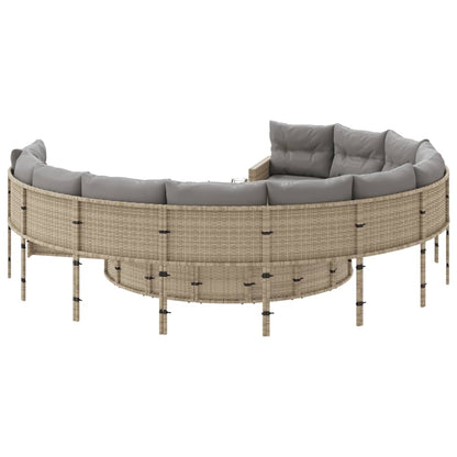 Divano Giardino con Tavolo e Cuscini Circolare Beige Polyrattan
