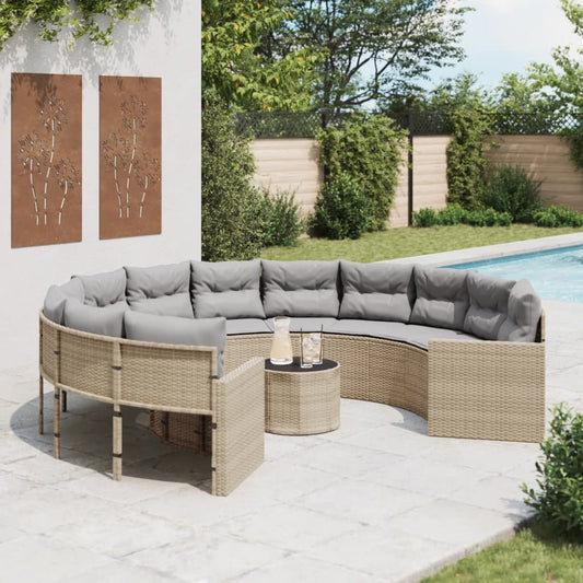 Divano Giardino con Tavolo e Cuscini Circolare Beige Polyrattan | homemem39