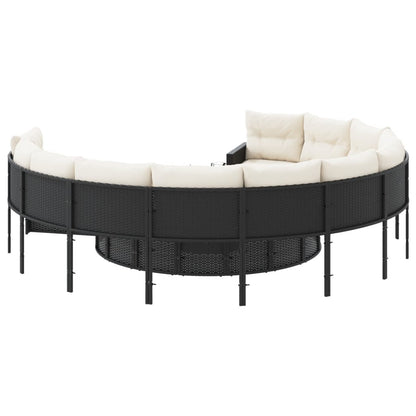 Divano Giardino con Tavolo e Cuscini Circolare Nero Polyrattan | homemem39