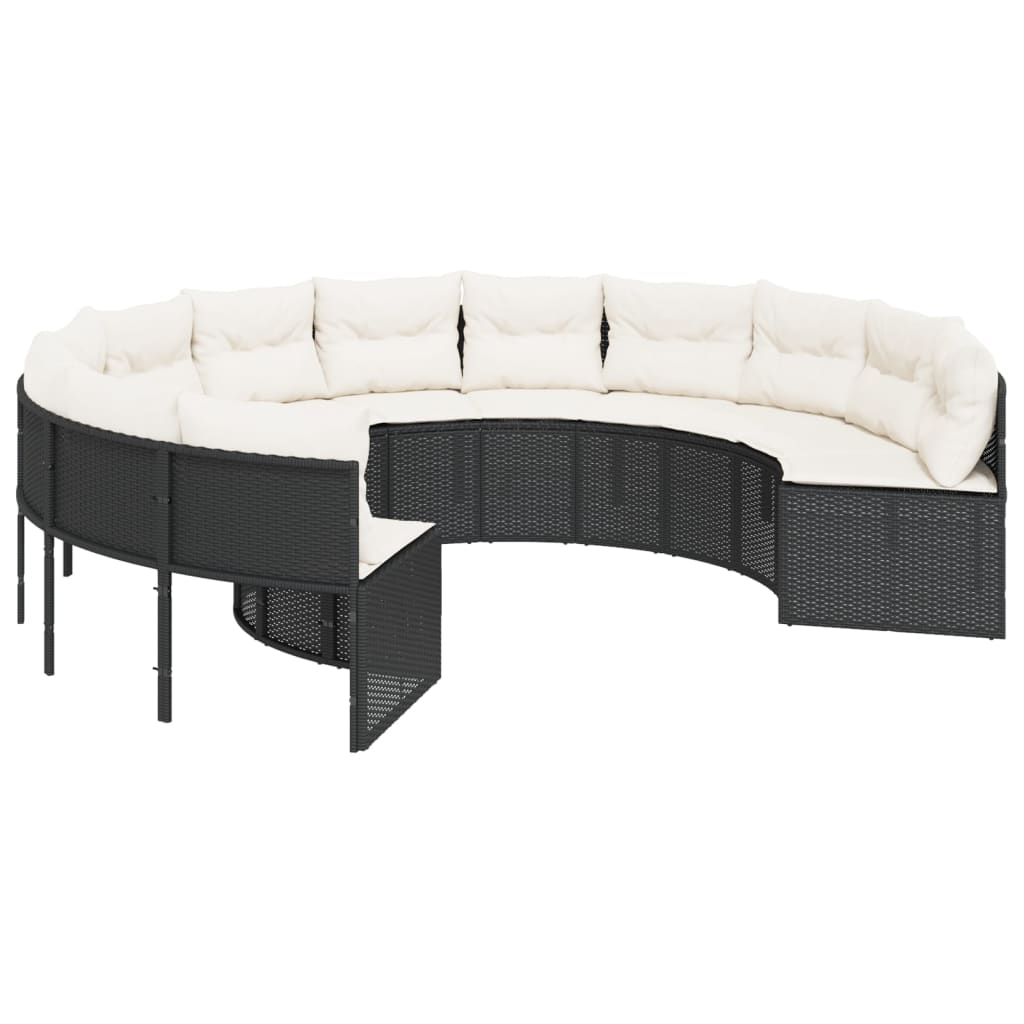 Divano da Giardino con Cuscini Circolare Nero in Polyrattan | homemem39