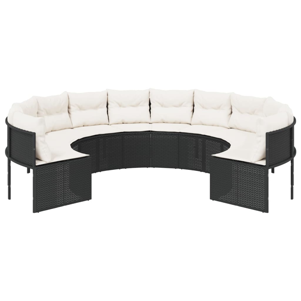 Divano da Giardino con Cuscini Circolare Nero in Polyrattan | homemem39