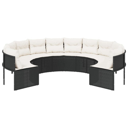 Divano da Giardino con Cuscini Circolare Nero in Polyrattan | homemem39