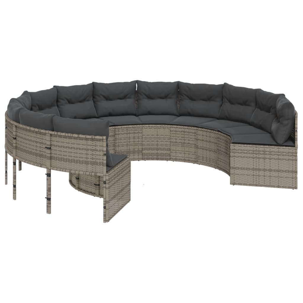 Divano da Giardino con Cuscini Circolare Grigio in Polyrattan | homemem39