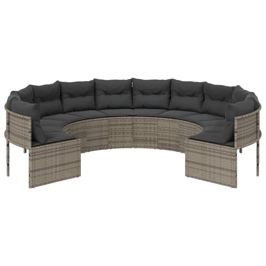 Divano da Giardino con Cuscini Circolare Grigio in Polyrattan | homemem39
