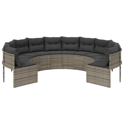 Divano da Giardino con Cuscini Circolare Grigio in Polyrattan | homemem39