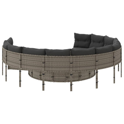 Divano da Giardino con Cuscini Circolare Grigio in Polyrattan | homemem39