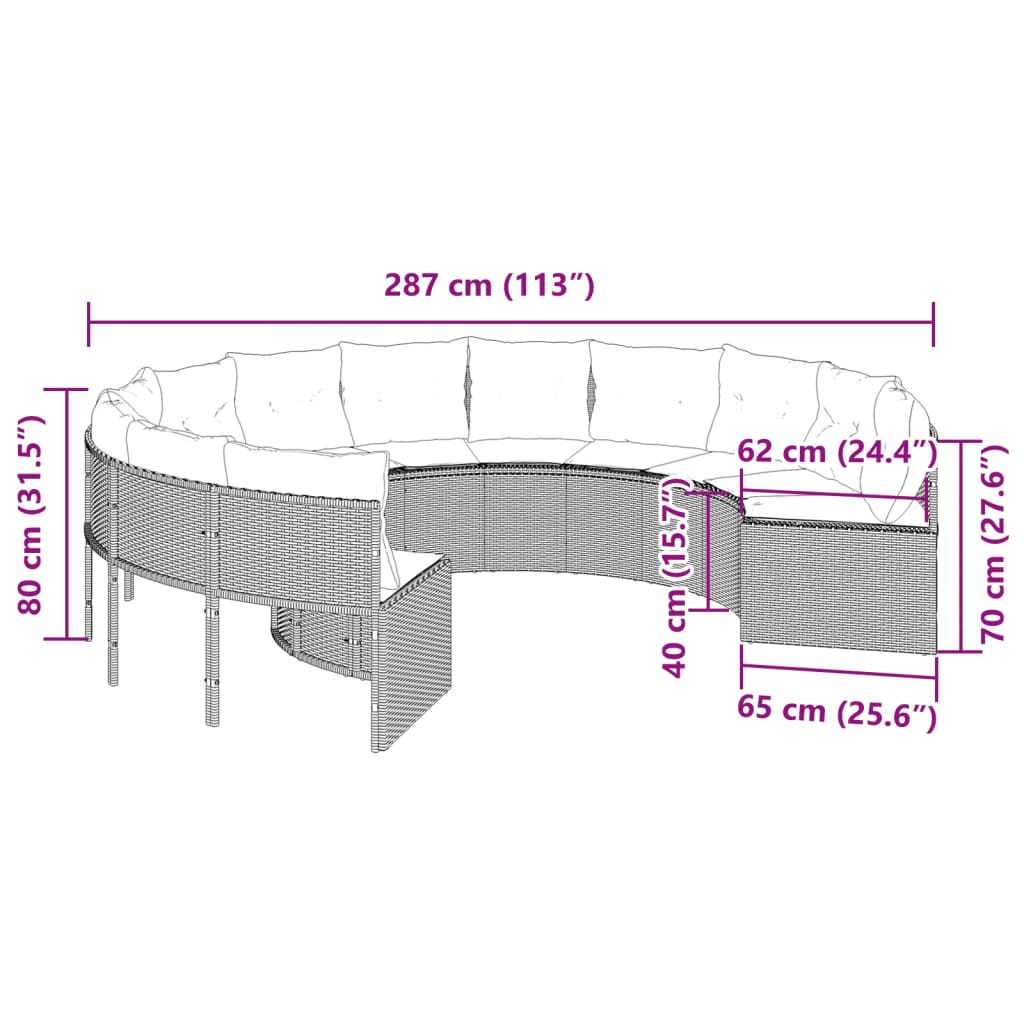 Divano da Giardino con Cuscini Circolare Grigio in Polyrattan | homemem39