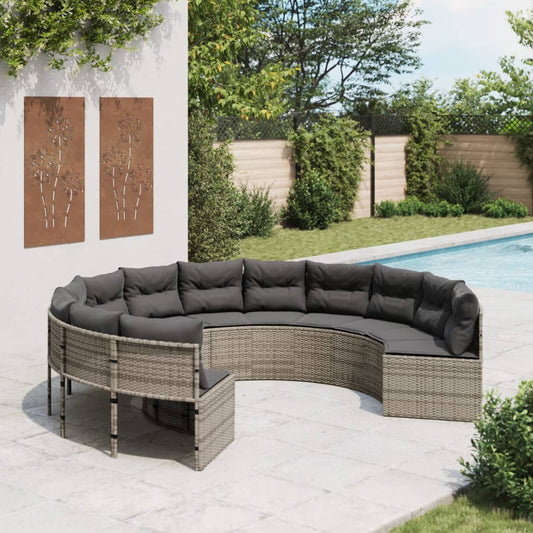 Divano da Giardino con Cuscini Circolare Grigio in Polyrattan | homemem39