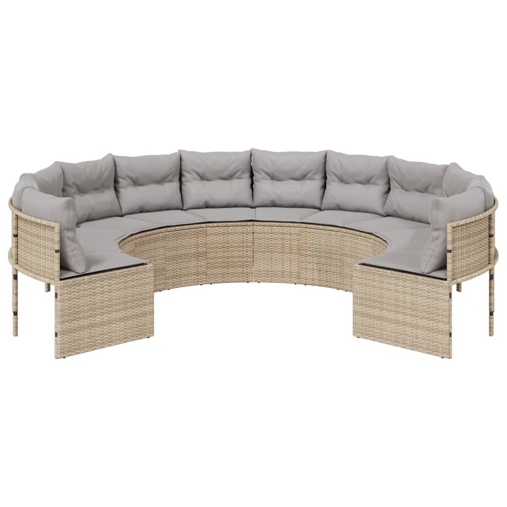 Divano da Giardino con Cuscini Circolare Beige in Polyrattan | homemem39