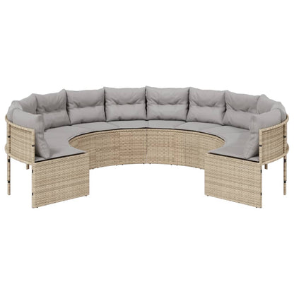 Divano da Giardino con Cuscini Circolare Beige in Polyrattan | homemem39