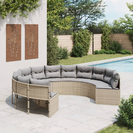 Divano da Giardino con Cuscini Circolare Beige in Polyrattan | homemem39