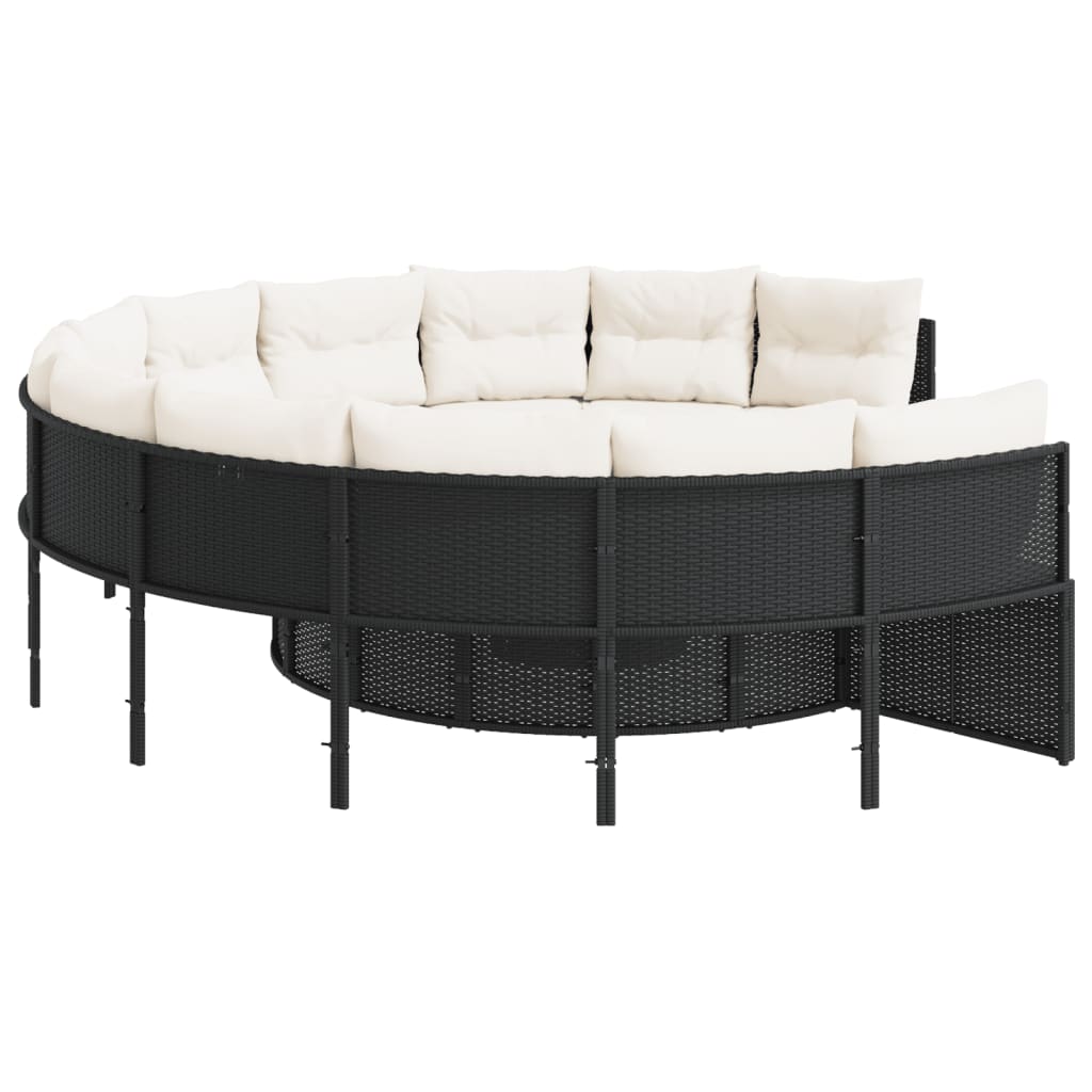 Divano Giardino con Tavolo e Cuscini Circolare Nero Polyrattan | homemem39