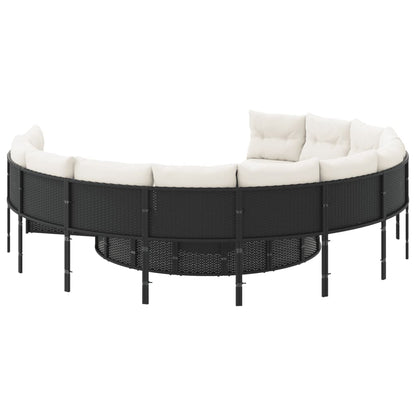 Divano Giardino con Tavolo e Cuscini Circolare Nero Polyrattan | homemem39