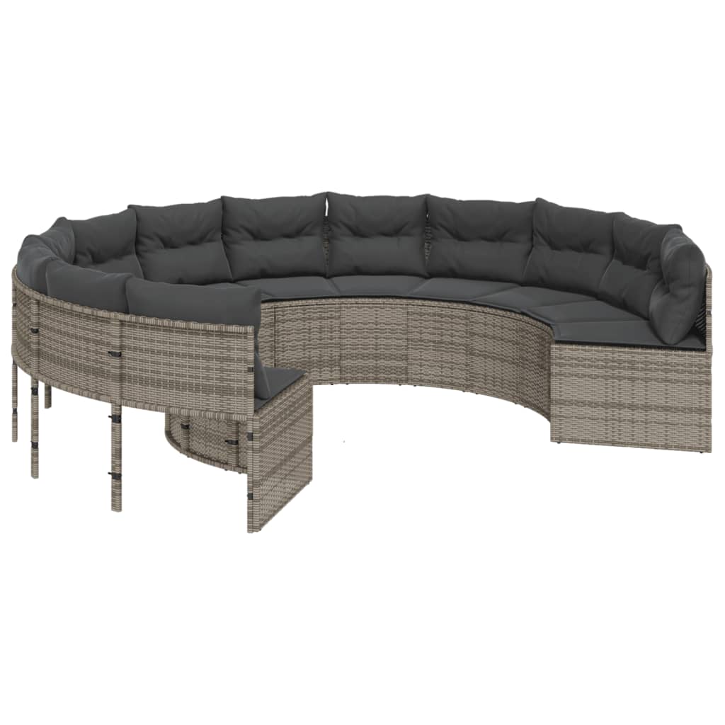 Divano da Giardino Tavolo e Cuscini Circolare Grigio Polyrattan | homemem39