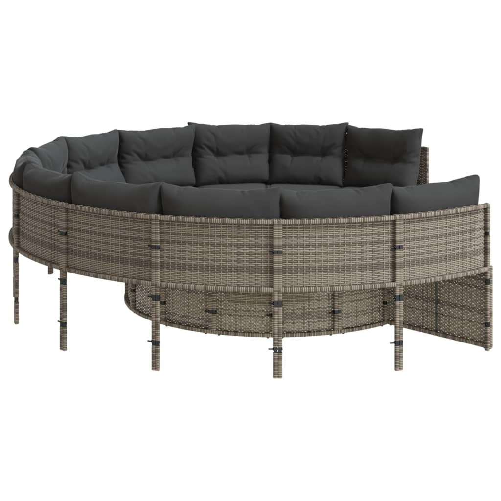 Divano da Giardino Tavolo e Cuscini Circolare Grigio Polyrattan | homemem39
