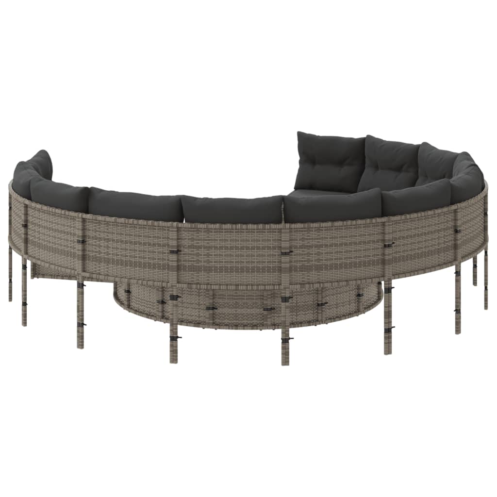 Divano da Giardino Tavolo e Cuscini Circolare Grigio Polyrattan | homemem39