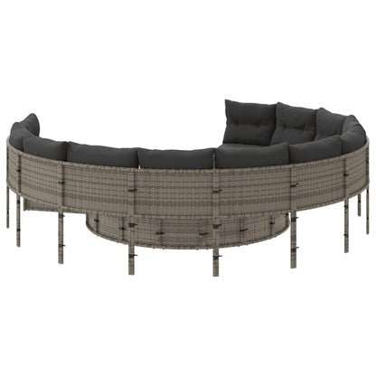 Divano da Giardino Tavolo e Cuscini Circolare Grigio Polyrattan | homemem39