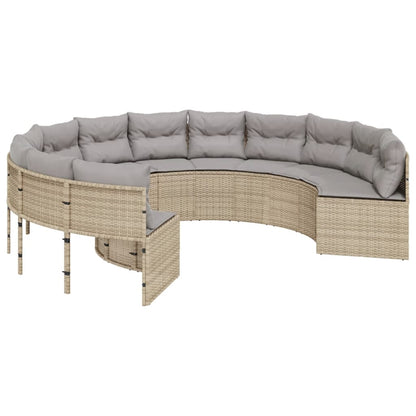 Divano Giardino con Tavolo e Cuscini Circolare Beige Polyrattan | homemem39