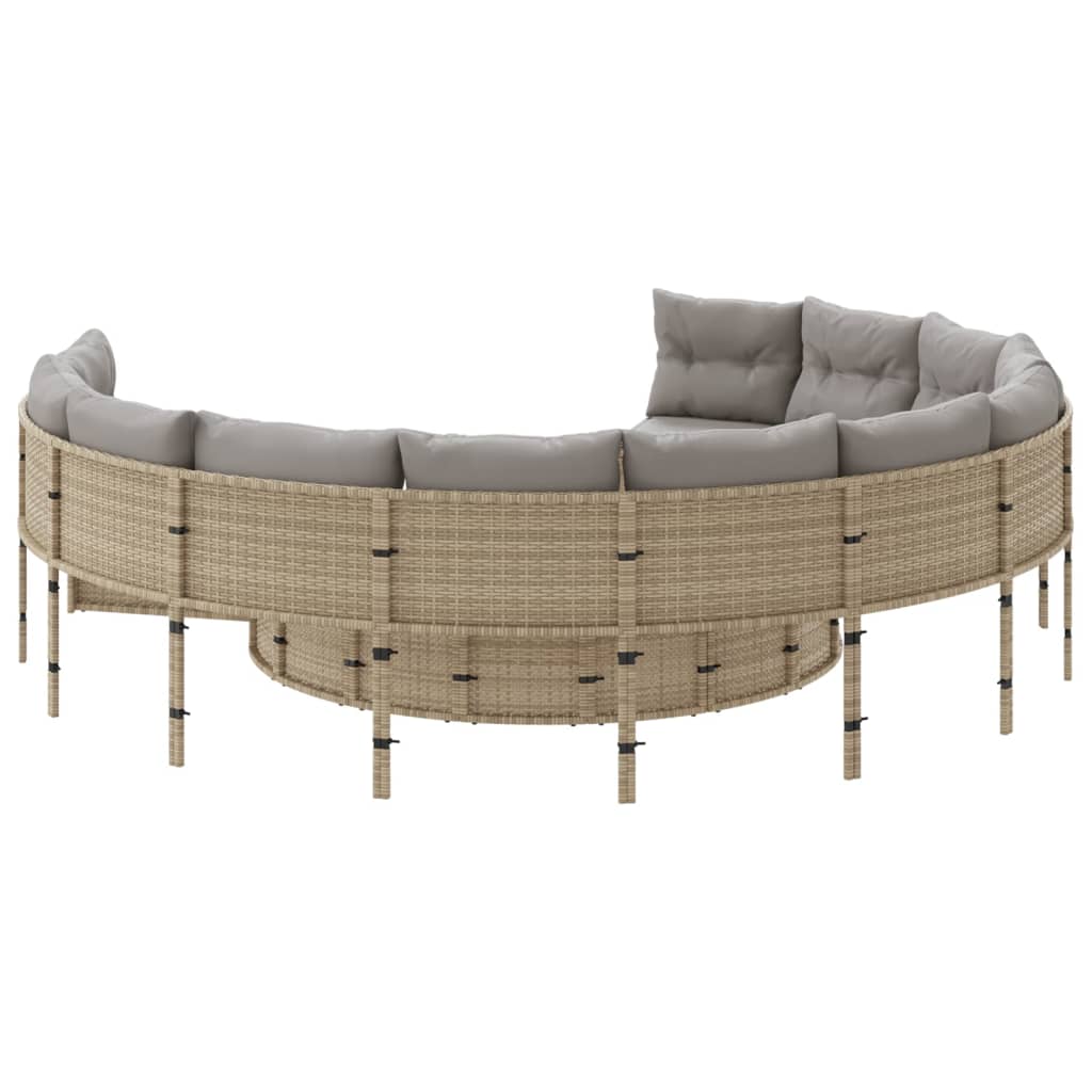 Divano Giardino con Tavolo e Cuscini Circolare Beige Polyrattan | homemem39