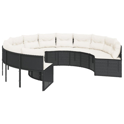 Divano Giardino con Tavolo e Cuscini Circolare Nero Polyrattan | homemem39