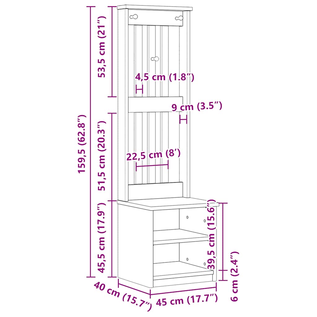 Albero da Ingresso SANDNES 45x40x159,5 cm in Legno di Pino | homemem39
