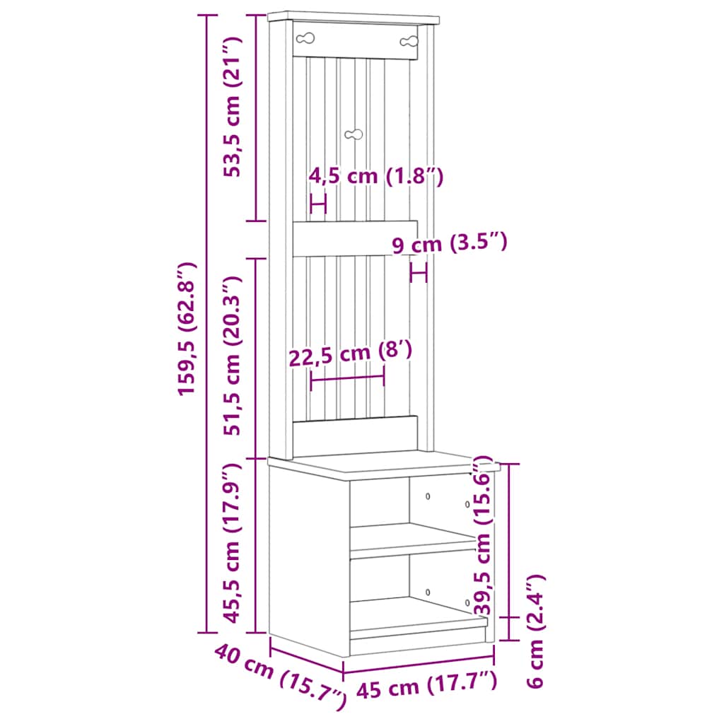 Albero da Ingresso SANDNES Bianco 45x40x159,5 cm Legno di Pino | homemem39