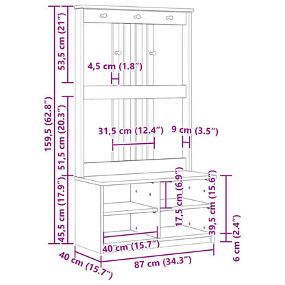 Albero da Ingresso SANDNES 87x40x159,5 cm in Legno di Pino