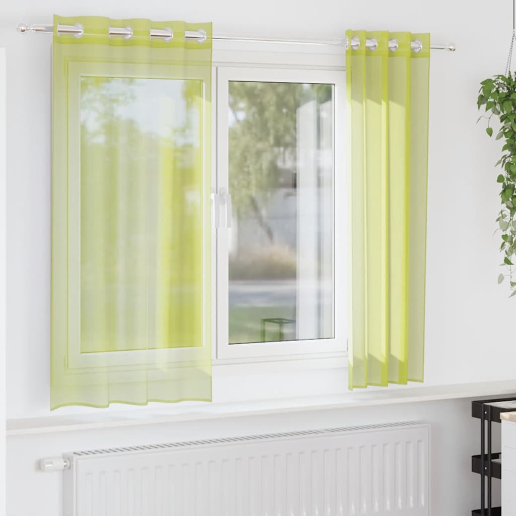 Tende in Voile con Occhielli 2 pz Verde Mela 140x175 cm | homemem39