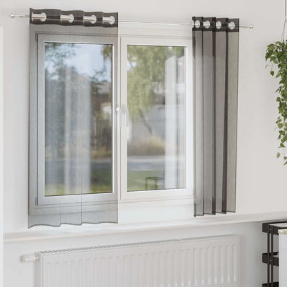 Tende in Voile con Occhielli 2 pz Nero 140x140 cm | homemem39
