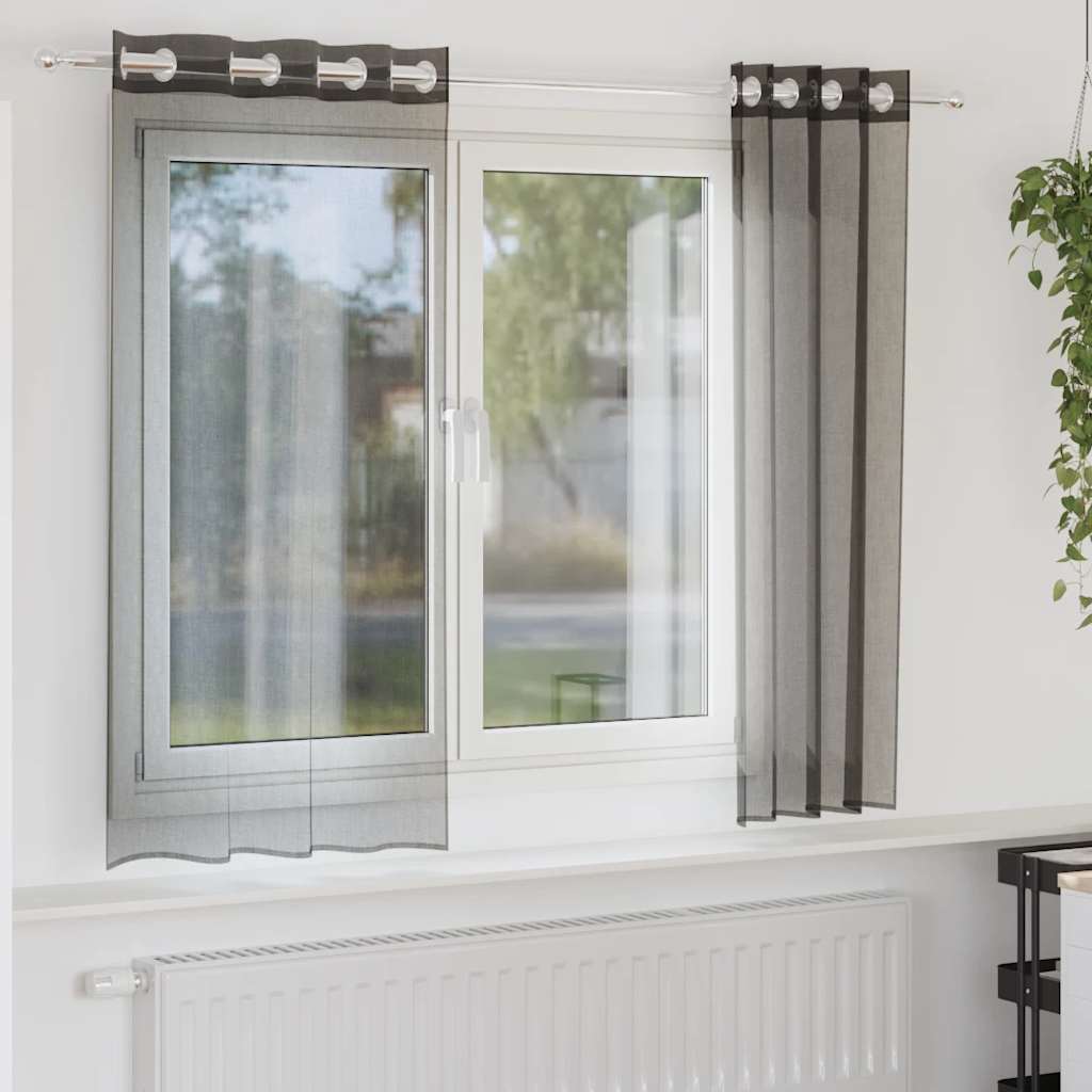 Tende in Voile con Occhielli 2 pz Nero 140x175 cm | homemem39