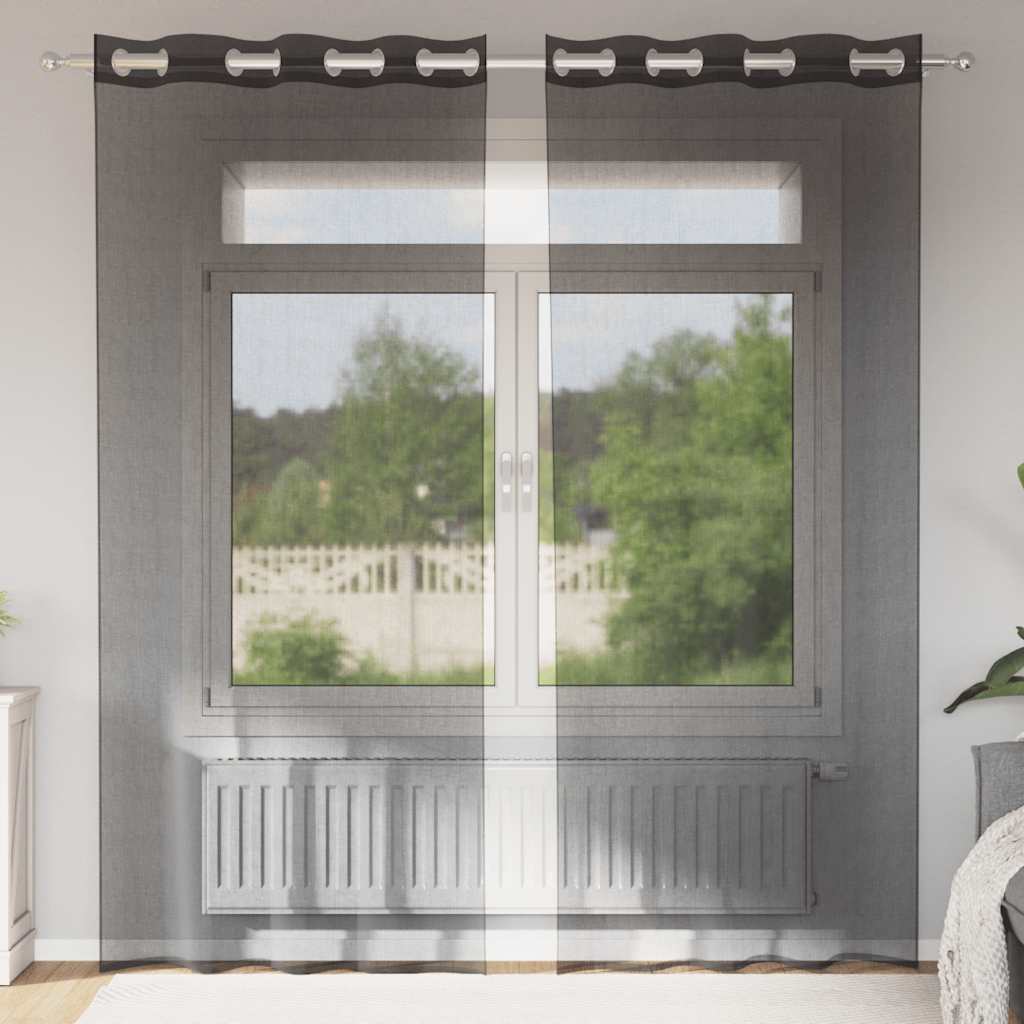 Tende in Voile con Occhielli 2 pz Nero 140x225 cm | homemem39
