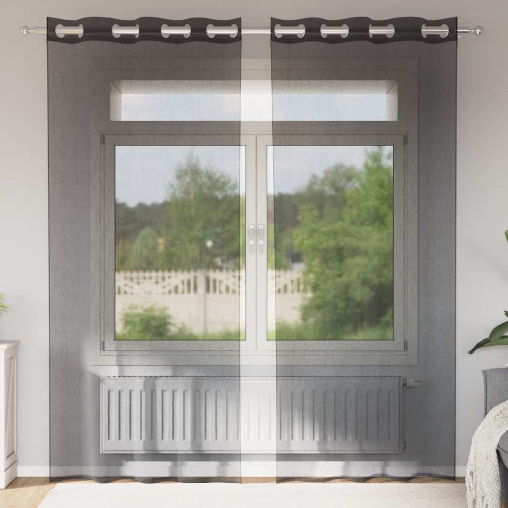 Tende in Voile con Occhielli 2 pz Nero 140x245 cm | homemem39