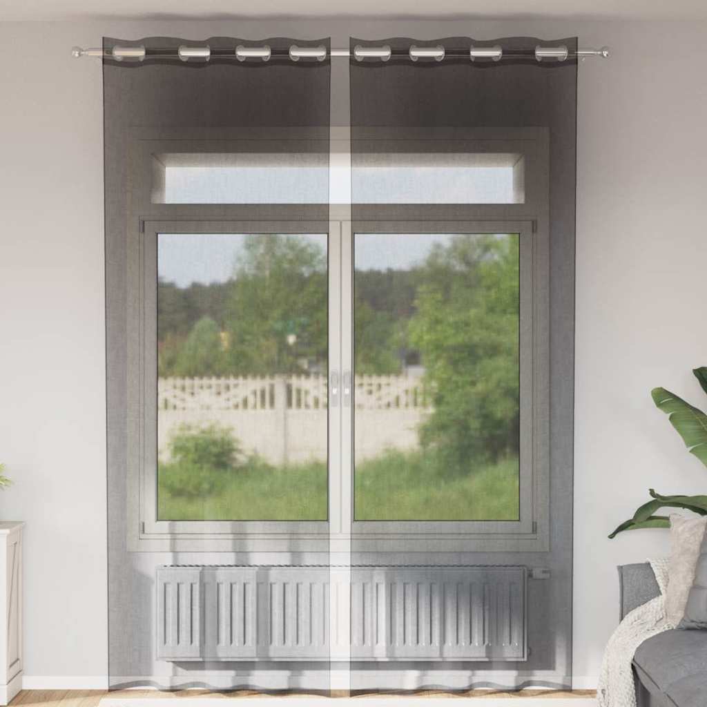 Tende in Voile con Occhielli 2 pz Nero 140x260 cm | homemem39