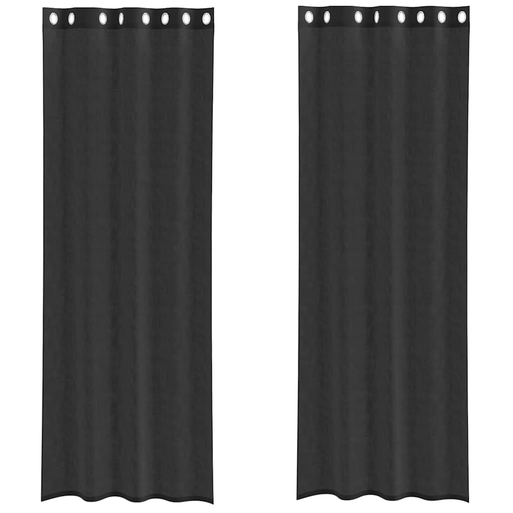 Tende in Voile con Occhielli 2 pz Nero 140x300 cm