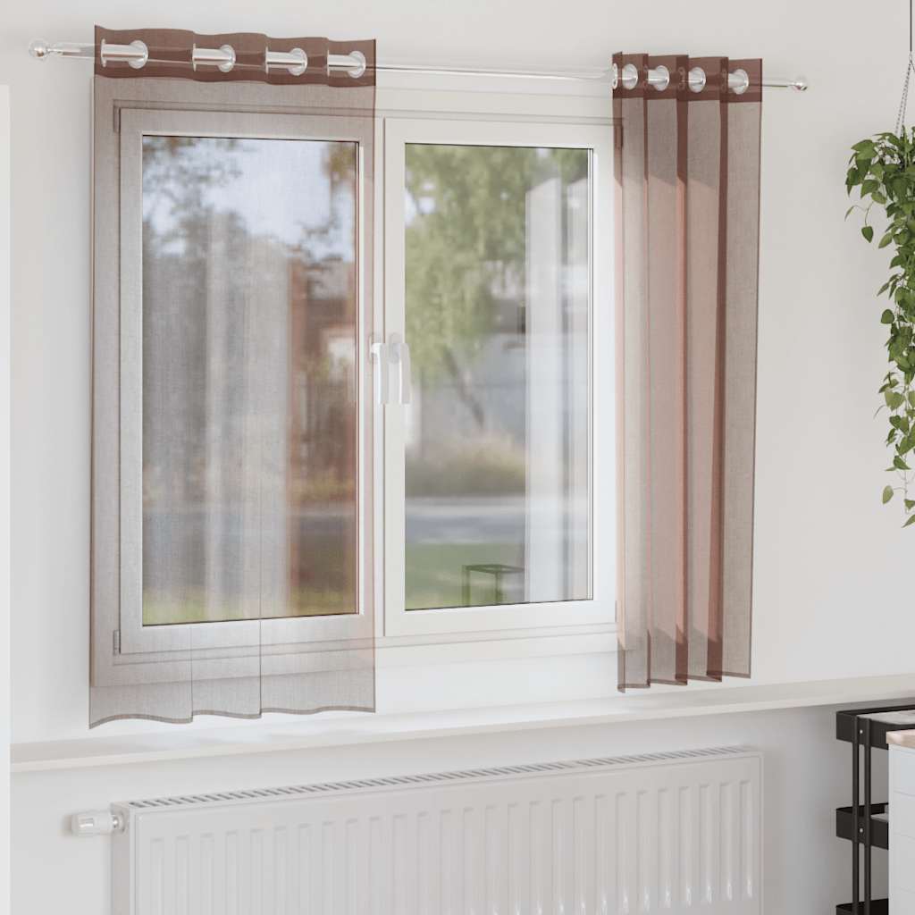 Tende in Voile con Occhielli 2 pz Marrone 140x140 cm | homemem39
