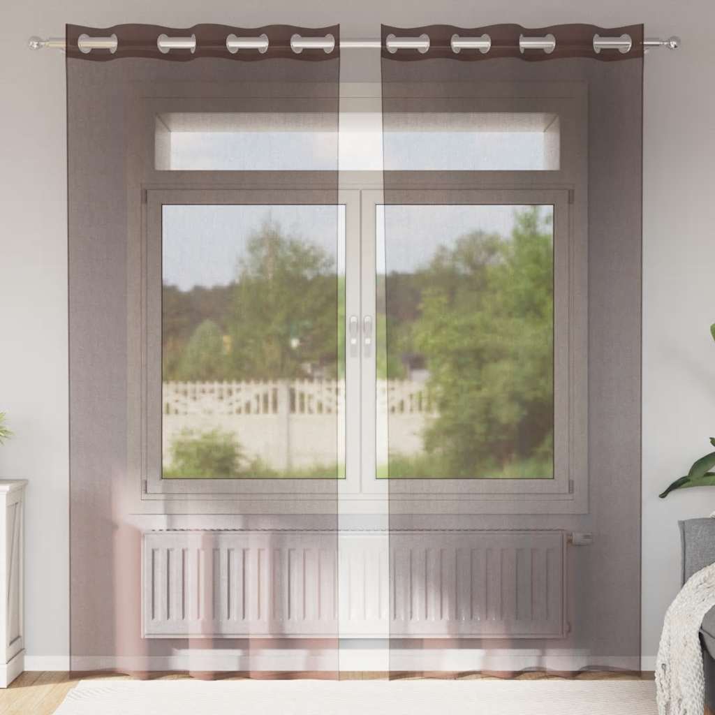 Tende in Voile con Occhielli 2 pz Marrone 140x225 cm | homemem39