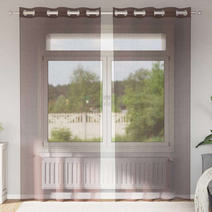 Tende in Voile con Occhielli 2 pz Marrone 140x245 cm | homemem39