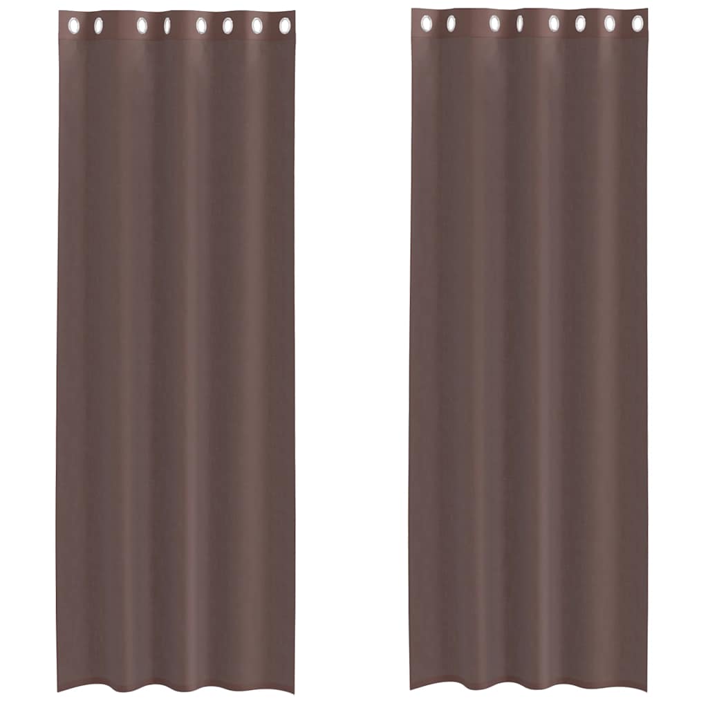 Tende in Voile con Occhielli 2 pz Marrone 140x260 cm | homemem39