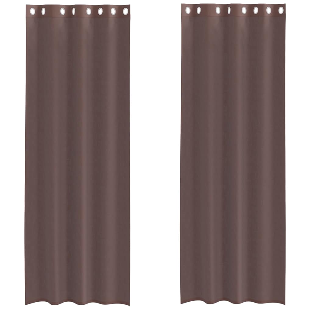 Tende in Voile con Occhielli 2 pz Marrone 140x260 cm