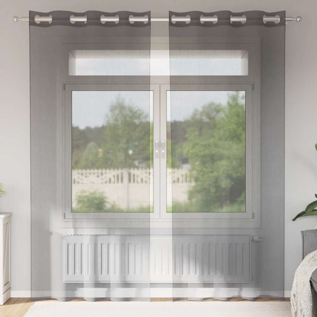 Tende in Voile con Occhielli 2 pz Grigio Scuro 140x225 cm | homemem39