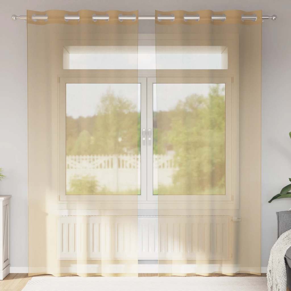 Tende in Voile con Occhielli 2 pz Sabbia | homemem39