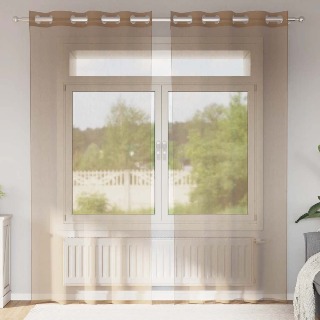 Tende in Voile con Occhielli 2 pz Marrone Chiaro | homemem39