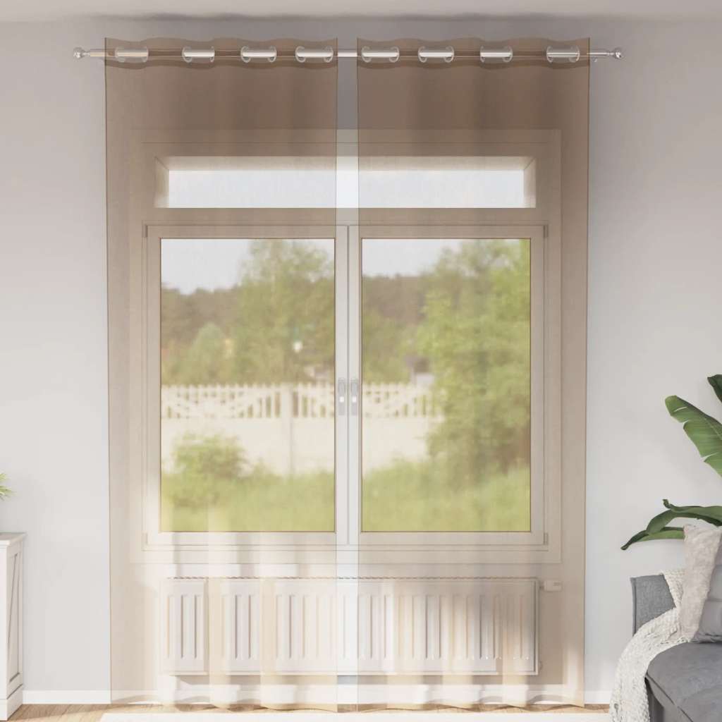 Tende in Voile con Occhielli 2 pz Marrone Chiaro | homemem39
