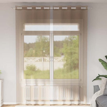 Tende in Voile con Occhielli 2 pz Marrone Chiaro | homemem39