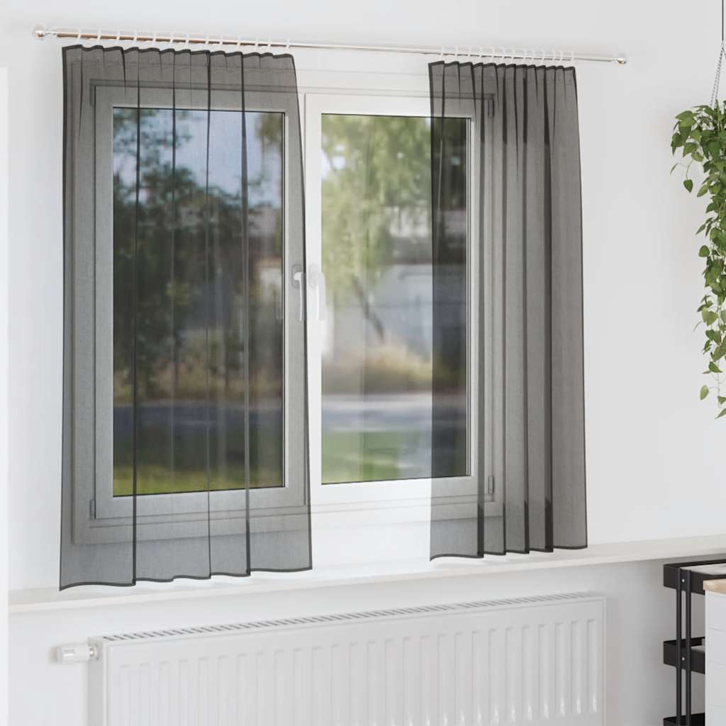 Tende in Voile con Tasche per Aste 2 pz Nero | homemem39